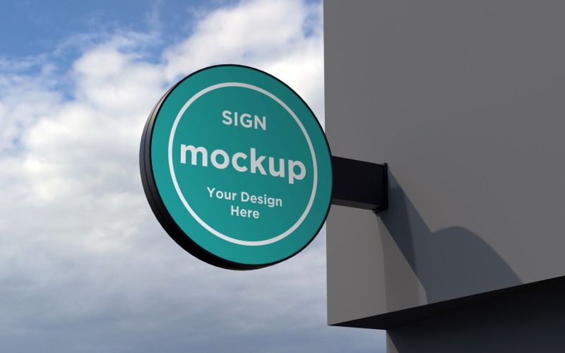 Wall Mount Round Facade Sign Mockup Template Product Mockup