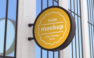 Wall Mount Round Signage Mockup Template
