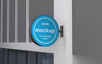 Wall Mounted Facade Round Signage Mockup Template