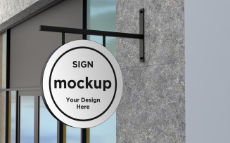 Wall Mounted Round Facade Sign Mockup Template