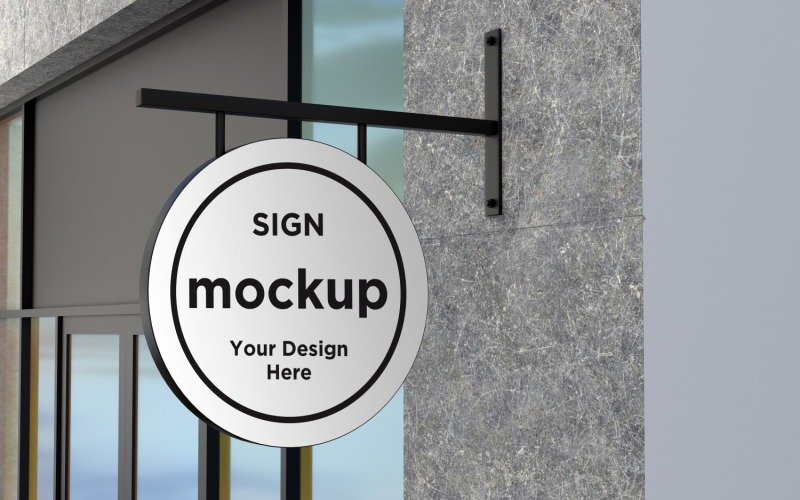 Wall Mounted Round Facade Sign Mockup Template Product Mockup