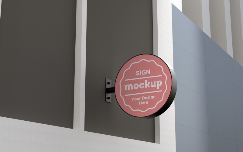 Wall Mounted Round Sign Mockup Template Product Mockup