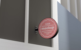 Wall Mounted Round Sign Mockup Template