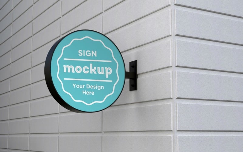 Wall Mounted Round Signage Mockup Template Product Mockup