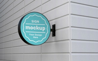 Wall Mounted Round Signage Mockup Template