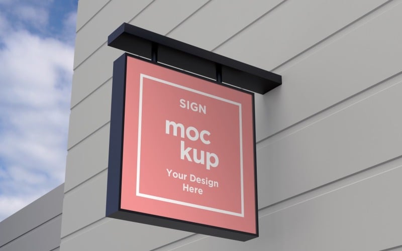 Wall Mounted Square Shaped Signage billboard Mockup Template Product Mockup