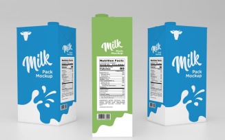 3D Three Milk Pack Packaging One Liter Box Mockup Template