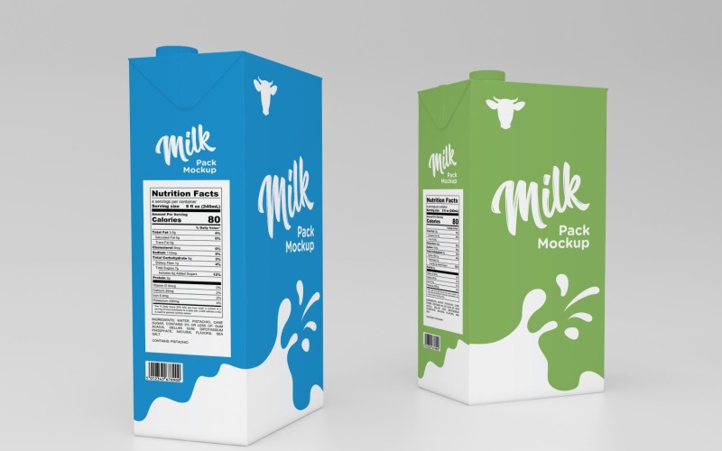 3D Two Milk Pack Packaging One Liter Box Mockup Template Product Mockup
