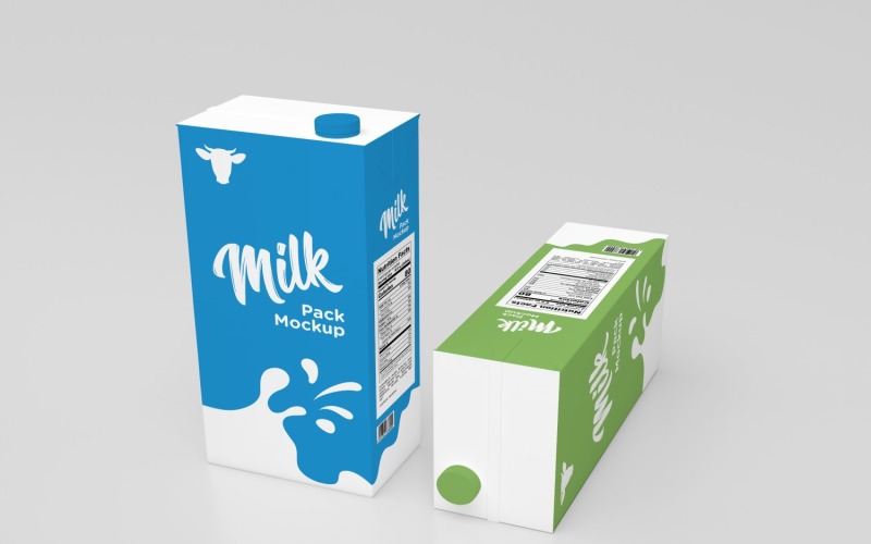 3D Two Milk Pack Packaging One Liters Mockup Template Product Mockup