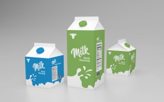 Milk Pack Packaging One Liter's Box And Two Box Half Liters Mockup Template