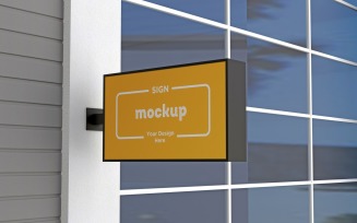 Rectangular Wall Mounted Signage Mockup Template Attached To The Wall