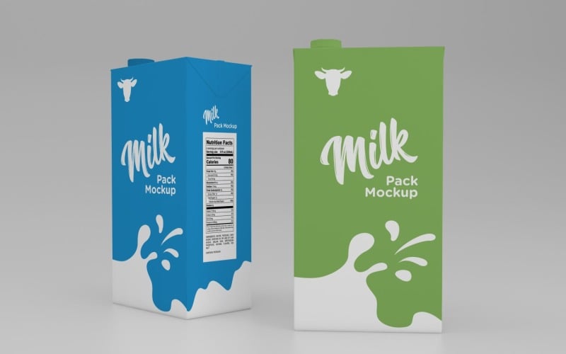 Two Milk Pack Packaging Box Mockup Template Product Mockup