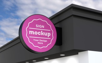 Wall Mounted Faсade Rounded Signage Mockup Template