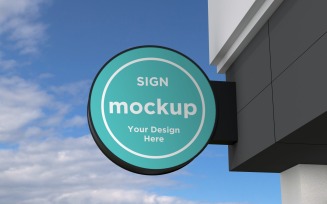 Wall Mounted Rounded Faсade Sign Mockup Template