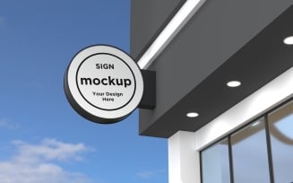 Wall Mounted Rounded Sign Mockup Template