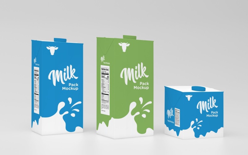 3D One Liters Two Milk Pack Packaging And 250ML Liter Box Mockup Template Product Mockup