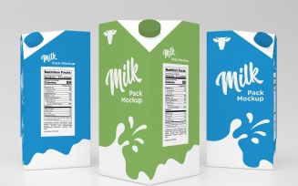 3D Three Type One Liter Milk Pack Packaging Box Mockup Template