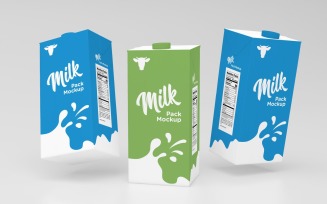 3D Three Type One Liter Tiled Milk Pack Packaging Mockup Template