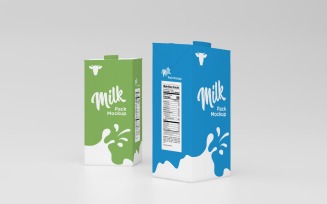 3D Two Milk Pack One Liter Carton Box Mockup Template