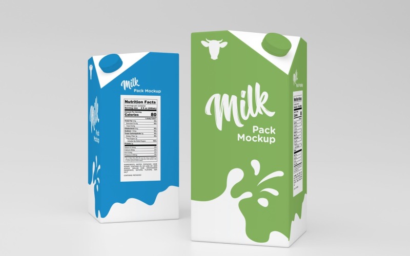 3D Two Milk Pack Packaging Box Mockup Template Product Mockup