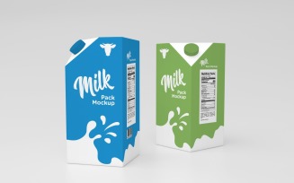 3D Two Type One Liter Milk Pack Packaging Box Mockup Template