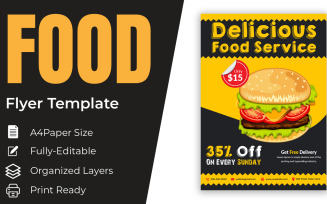 Delicious Food Service In Town Flyer Template Design