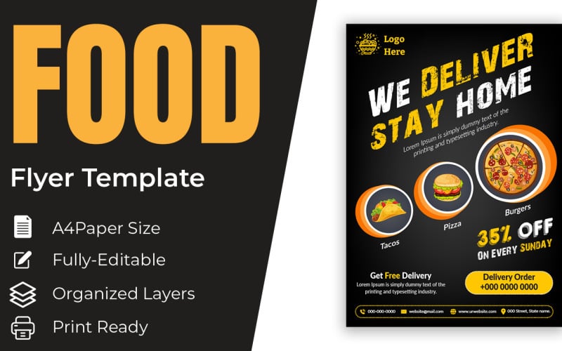 Delivery Food Concept Flyer Brochure Design Vector Template Corporate Identity
