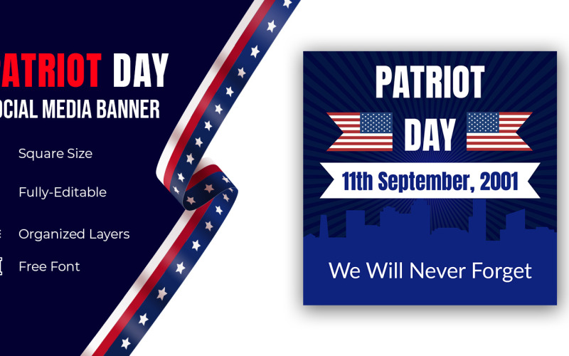 National Usa Patriot Day United States Holiday Banner Vector Social Media