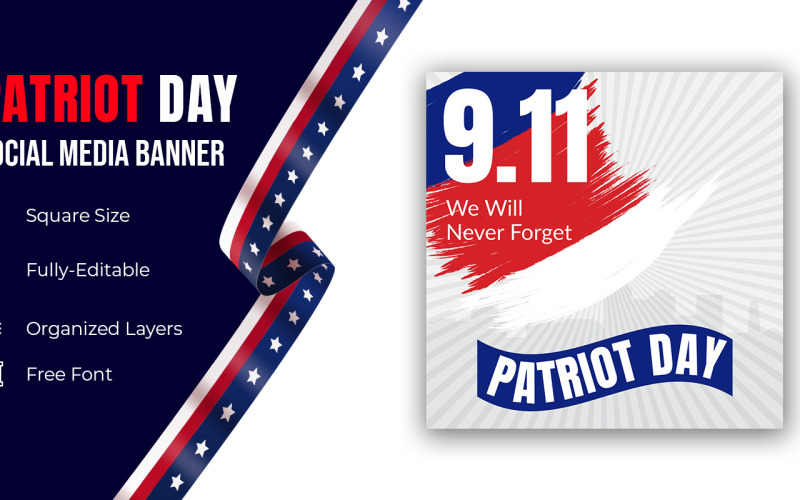 New York Skyline Silhouette With Twin Towers. 09.11.2001 American Patriot Day Banner. Social Media