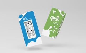 One Liter Two Box Milk Pack Packaging Box Falling Mockup Template