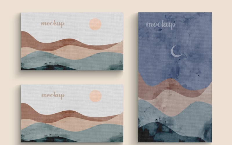 Painting Canvas Two Horizontal With Vertical Frame Mockup Template Product Mockup