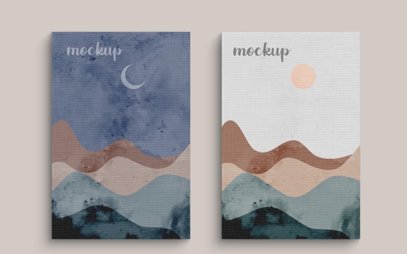 Painting Canvas Two Vertical Frame Mockup Template Product Mockup