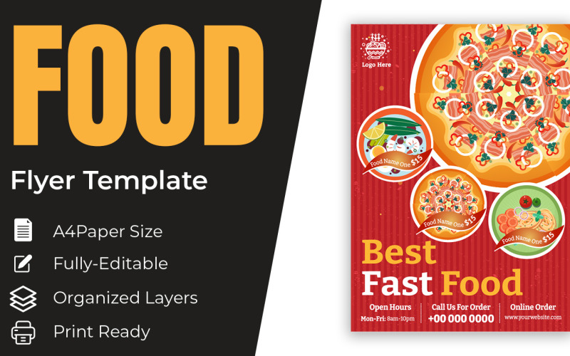 Pizza French Fries Fast Food Restaurant Menu Design Templates Corporate Identity