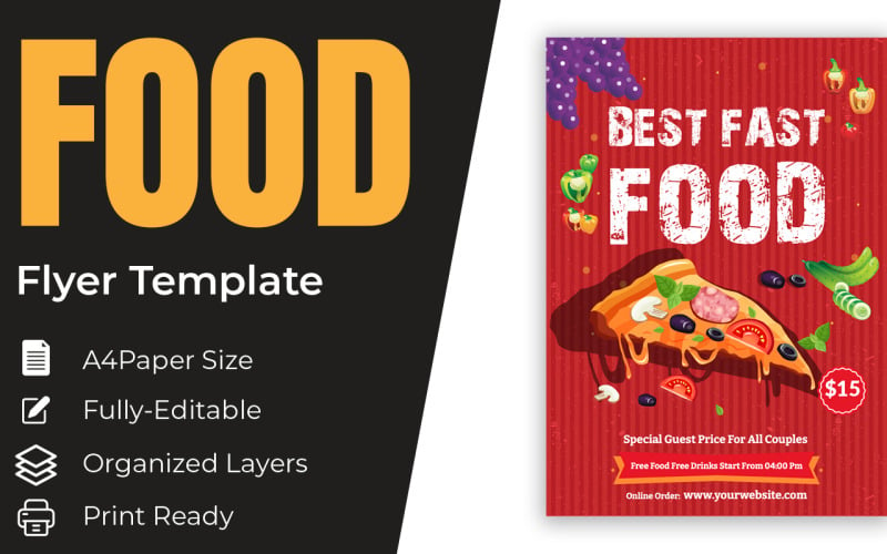 Pizza Shop Flyer & Poster Template Vector Corporate Identity