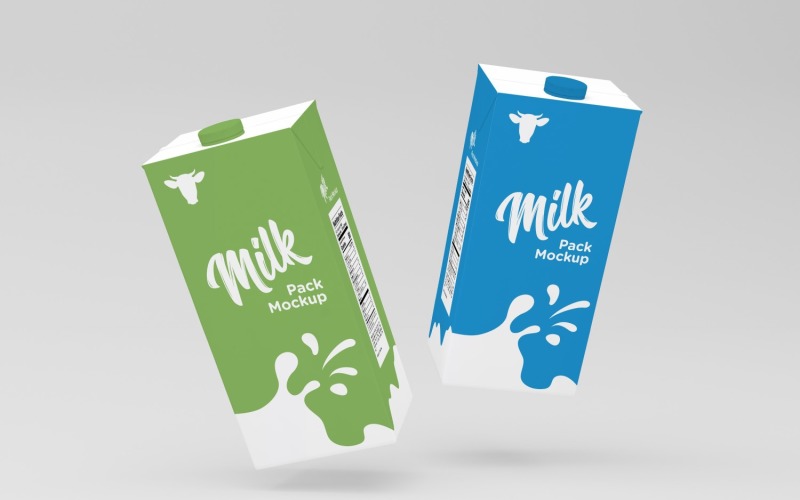 Two Type One Liters Milk Pack Packaging Falling Box Mockup Template Product Mockup