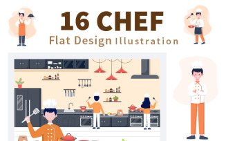 16 Chef Is Cooking In The Kitchen Background Illustration