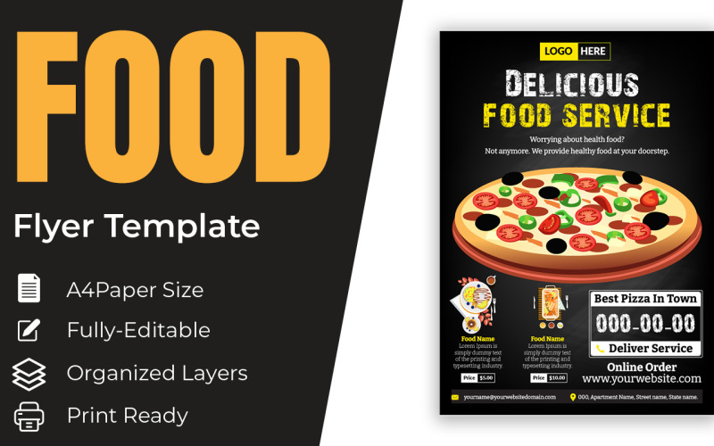 Delicious Food Service In Town Banner Poster Flyer Cover Menu Brochure Design Corporate Identity