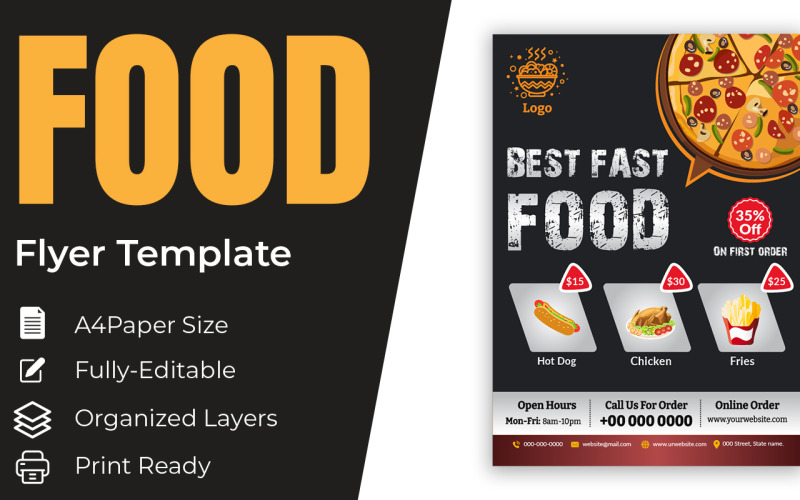 Food Flyer Pizza Burger French Fries And Soda Corporate Identity