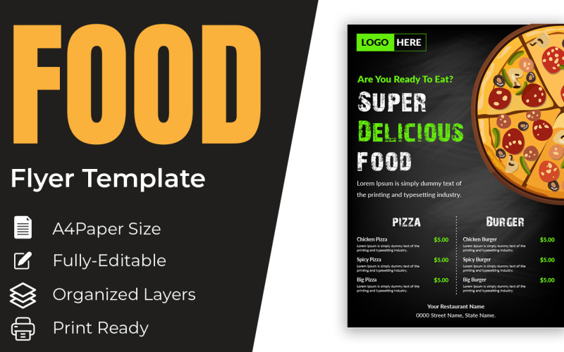 Pizza Burger And French Fries Delivery Food Menu Template Corporate Identity