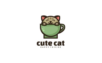 Cute Cat Cartoon Logo Template