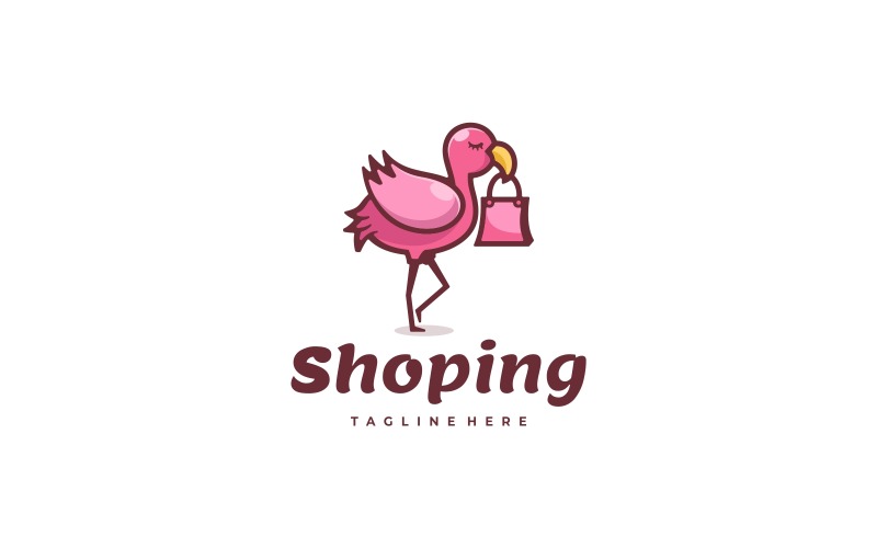 Flamingo Shopping Cartoon Logo Logo Template