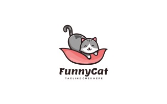 Funny Cat Cartoon Logo Template