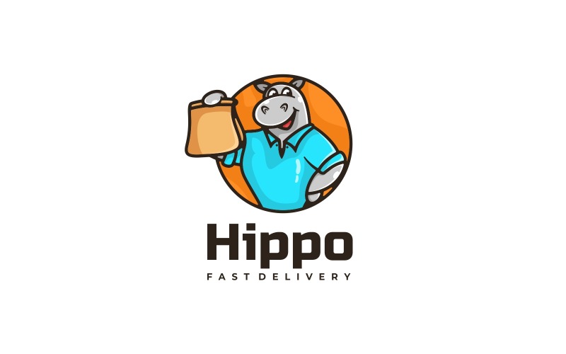 Hippo Cartoon Character Logo Logo Template