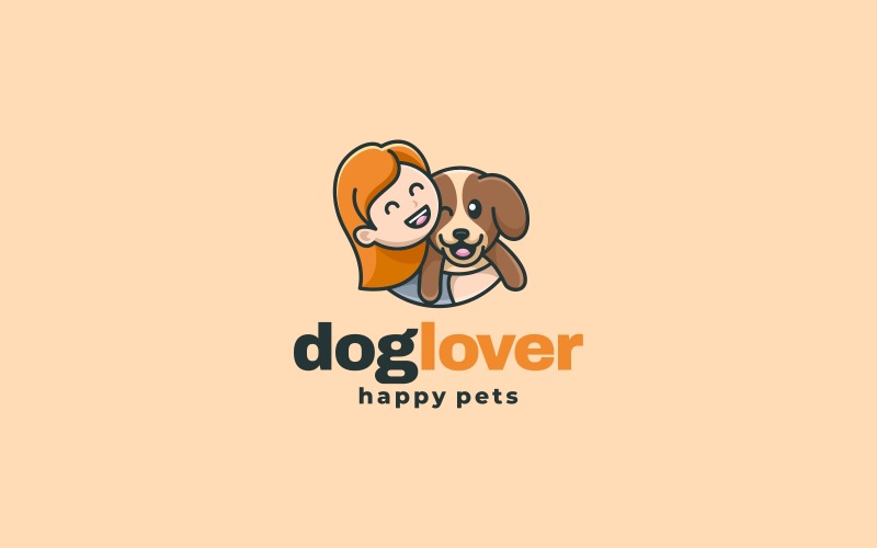 People and Dog Pets Cartoon Logo Logo Template