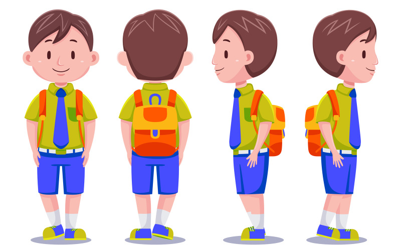 Cute Kids Boy Student carrying Backpack #01 Vector Graphic