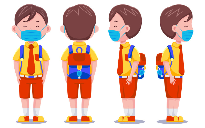 Cute Kids Boy Student wearing Mask #01 Vector Graphic