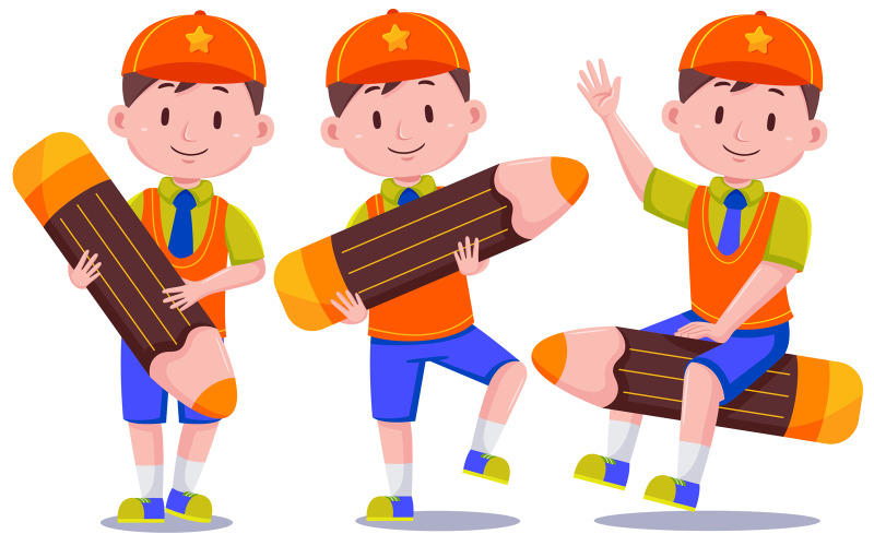 Cute Kids Boy Student with Hat #01 Vector Graphic