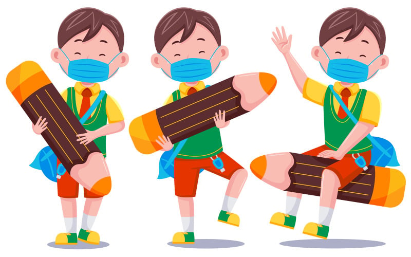 Cute Kids Boy Student with Pencil #02 Vector Graphic