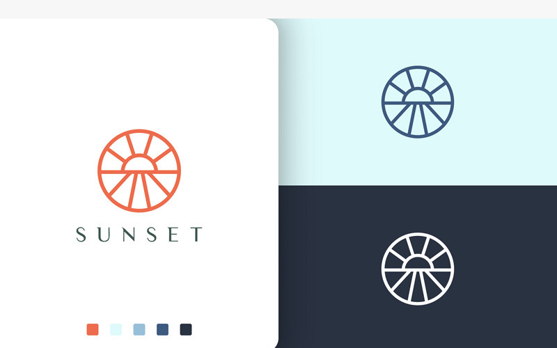 Sun or Sea Circle Logo Simple Line Art Logo Template