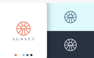 Sun or Sea Circle Logo Simple Line Art